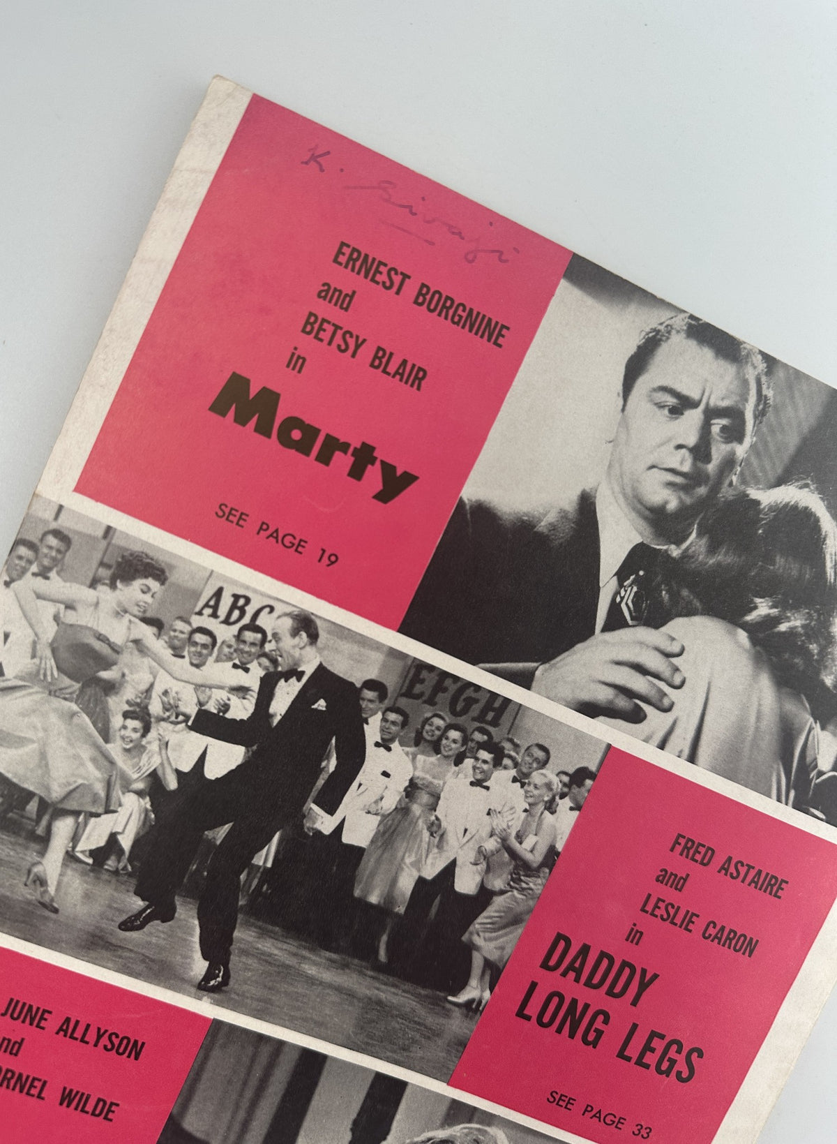 Cover of Screen Hits Magazine Annual 1955 featuring images and titles from movies including 'Marty' with Ernest Borgnine and Betsy Blair, 'Daddy Long Legs' with Fred Astaire and Leslie Caron, and 'Woman's World' with June Allyson and Cornel Wilde.
