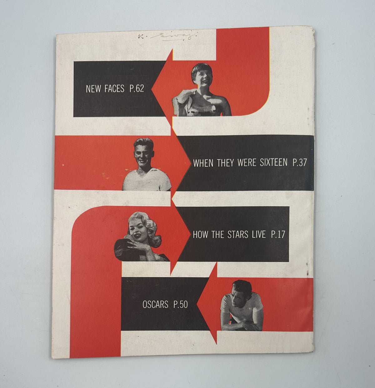 Cover of the Screen Album Magazine, February 1956, featuring highlights like 'New Faces P.62', 'When They Were Sixteen P.37', 'How the Stars Live P.17', and 'Oscars P.50'. This magazine includes famous stars such as Jayne Mansfield and Debbie Reynolds.