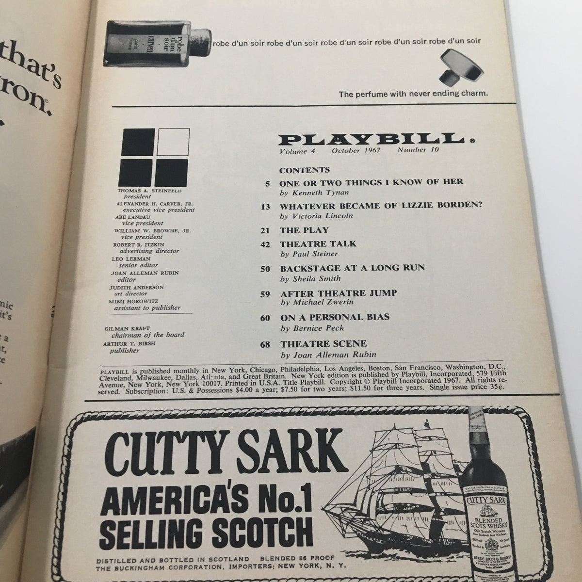 Interior page of the 1967 Playbill for 'After The Rain' presenting its contents and advertisements.
