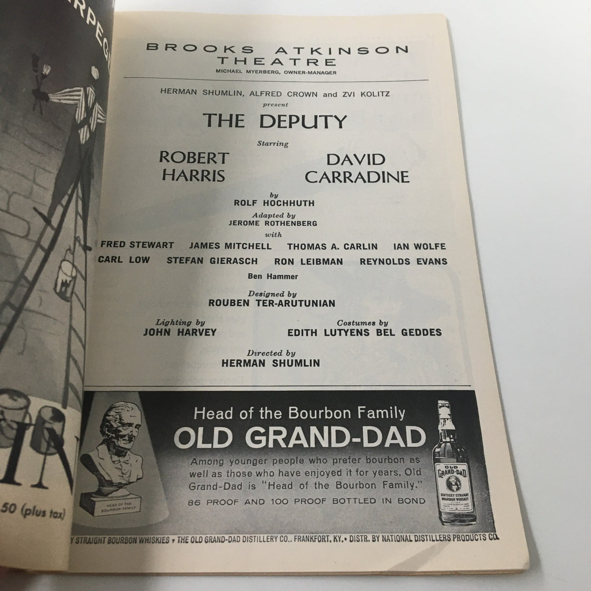 Another page of the 1964 Playbill for The Deputy, showcasing details of the cast including Robert Harris and David Carradine, and additional advertisements.