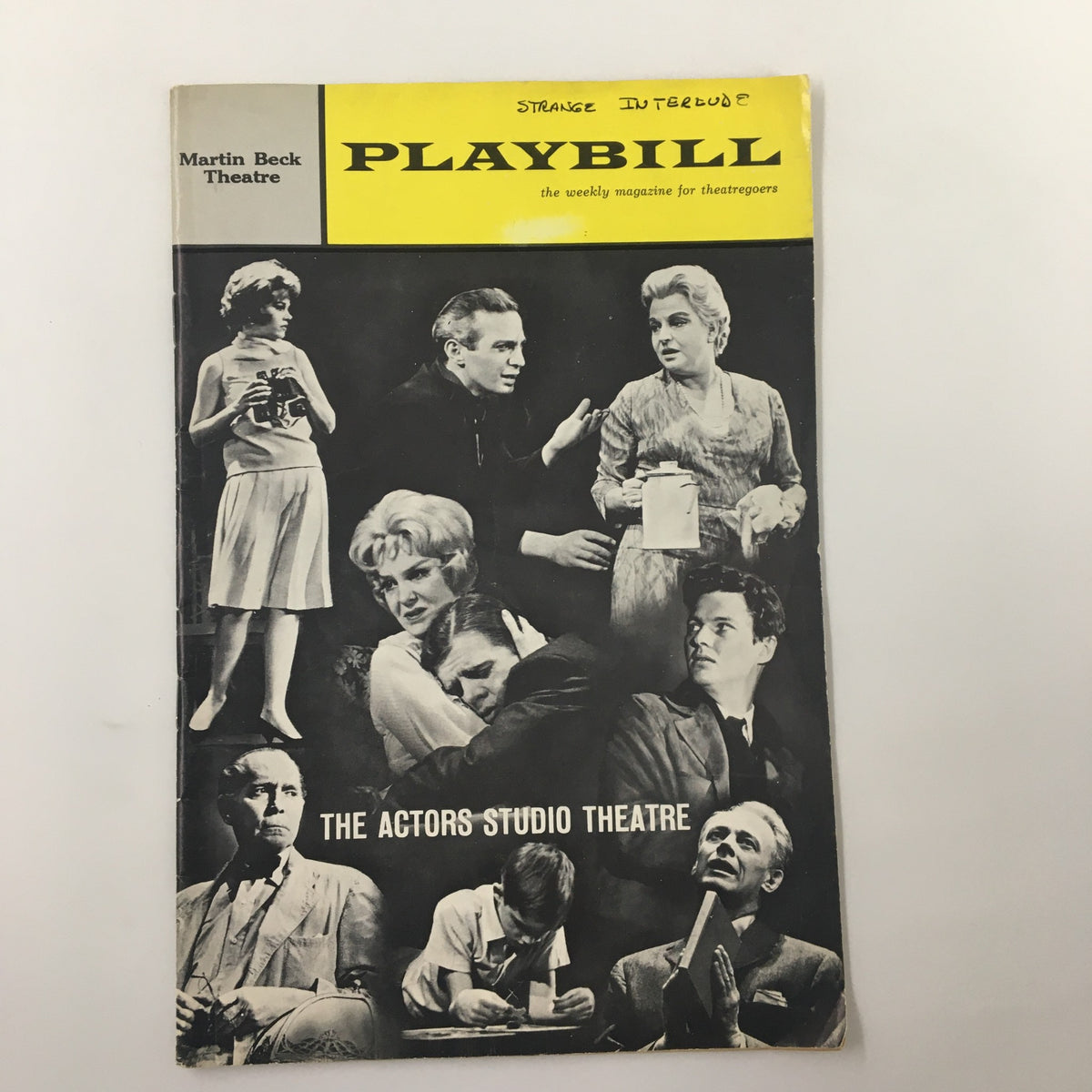 1963 Playbill Martin Beck Theatre showcasing Betty Field and Pat Hingle in Strange Interlude, featuring black and white photographs of the cast on the front cover.