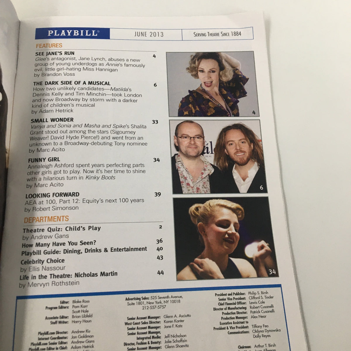2013 Playbill from Vivian Beaumont Theater featuring a collage of cast and crew highlights for the show 'Ann' directed by Benjamin Klein, capturing moments from the performance.