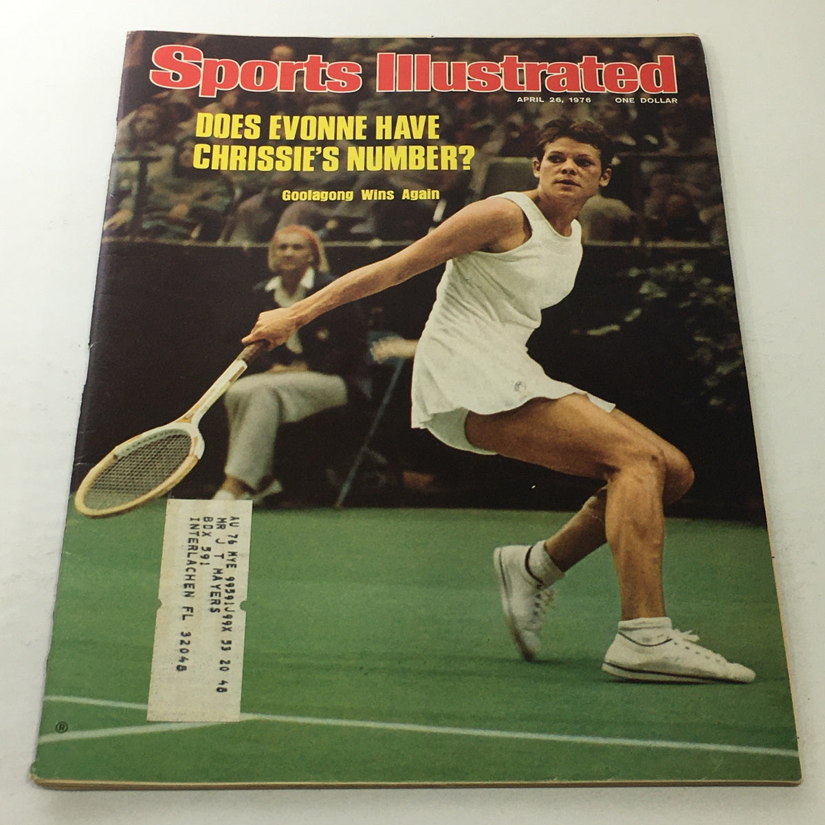 Cover of Sports Illustrated, April 26, 1976, featuring Evonne Goolagong Cawley in action on the tennis court. The headline questions if she has Chrissie's number, emphasizing her achievements and prominence in women's tennis.