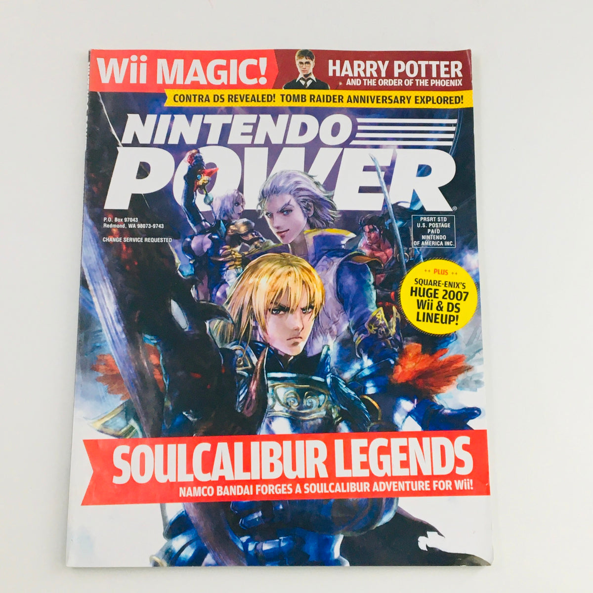 Nintendo Power Magazine August 2007 featuring Soulcalibur Legends by Namco Bandai. Cover displays vibrant artwork of iconic characters, showcasing gaming nostalgia and culture from 2007.