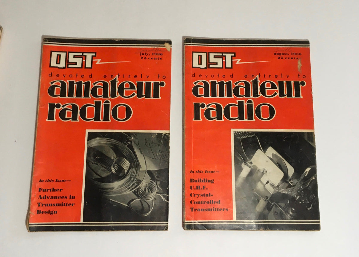 Lot of 12 Complete January to December 1936 QST Amateur Radio magazines with the July and August editions, capturing the evolution of amateur radio technology.