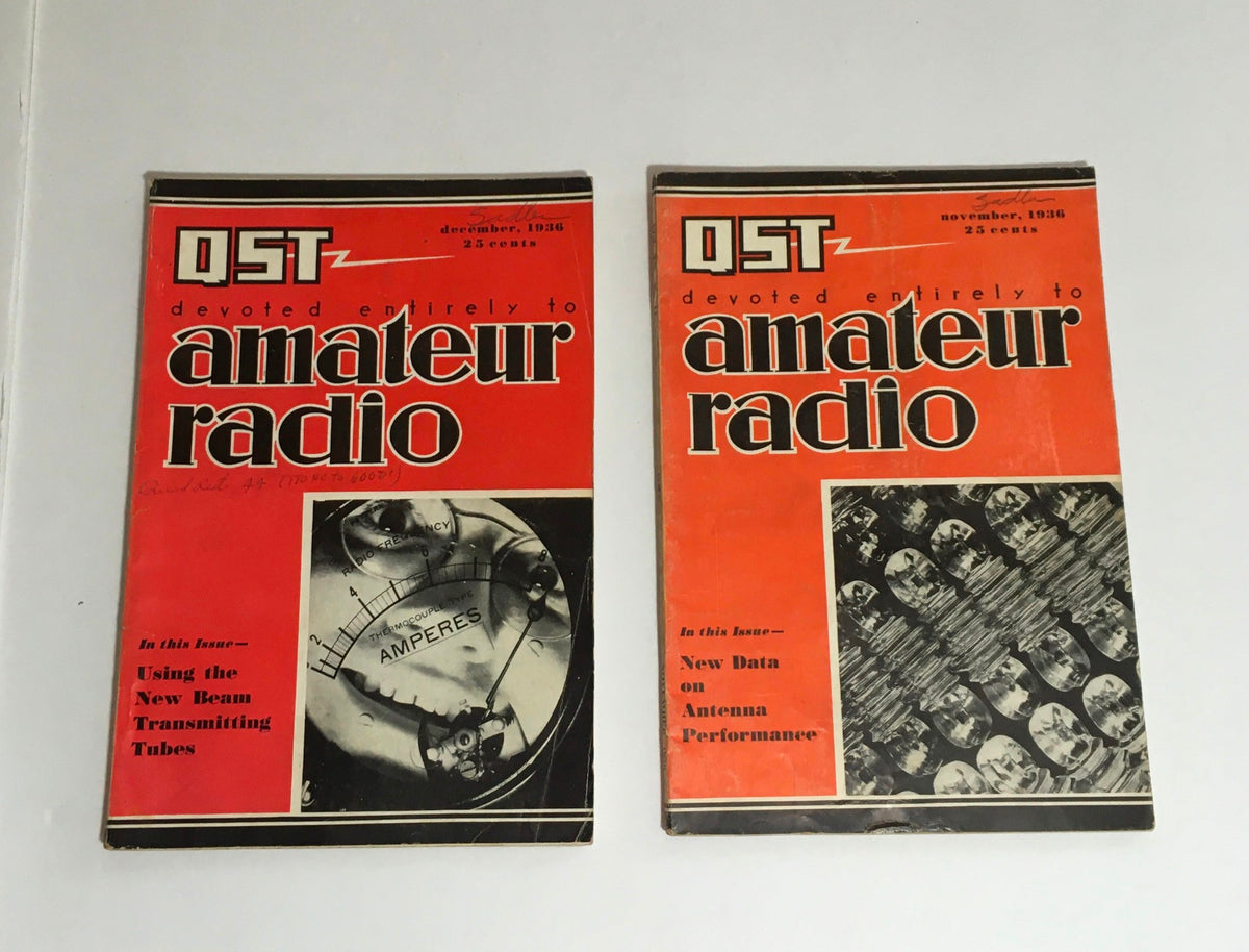 Cover images of the December and November 1936 editions of QST Magazine, featuring articles on amateur radio, part of the Lot of 12 Complete January to December 1936 QST Amateur Radio collection.