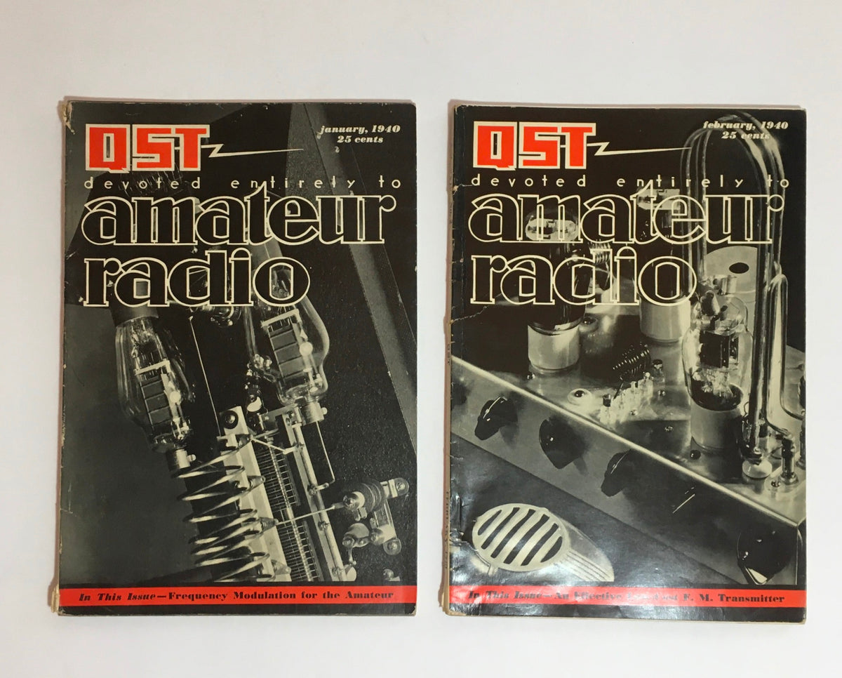 January and February 1940 issues of QST Amateur Radio magazine, featuring detailed radio technology discussions.