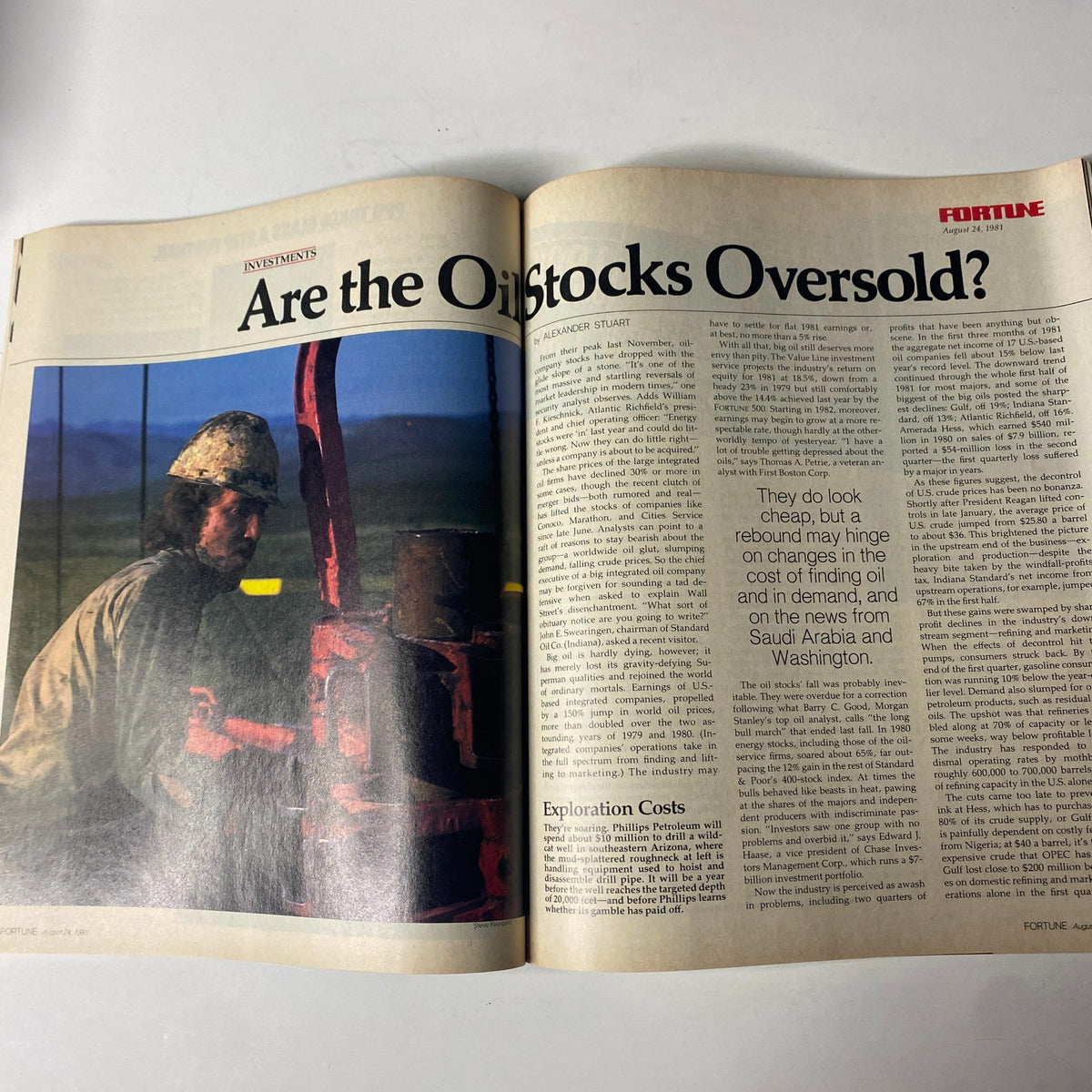 Article page from Fortune Magazine August 24, 1981, discussing 'Are the Oil Stocks Oversold?' with insights into oil prices and market analysis.