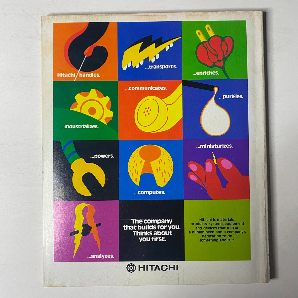 Back cover of Fortune Magazine August 10, 1981, showcasing a colorful advertisement from Hitachi, emphasizing their wide range of industrial and technological applications.