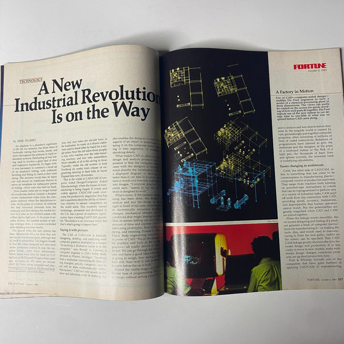 Article titled 'A New Industrial Revolution Is on the Way' from Fortune Magazine, October 5, 1981, discussing technological advancements in manufacturing and design.