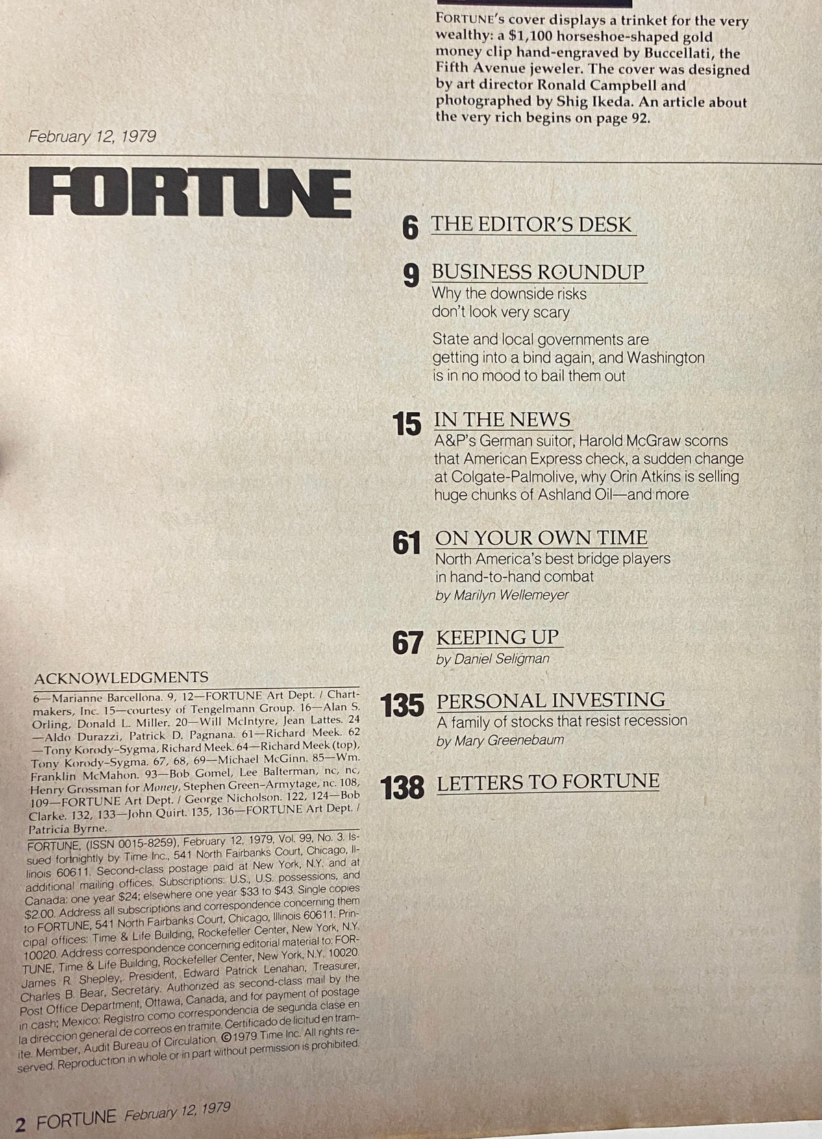 Fortune Magazine February 12, 1979 America's Invisible Rich