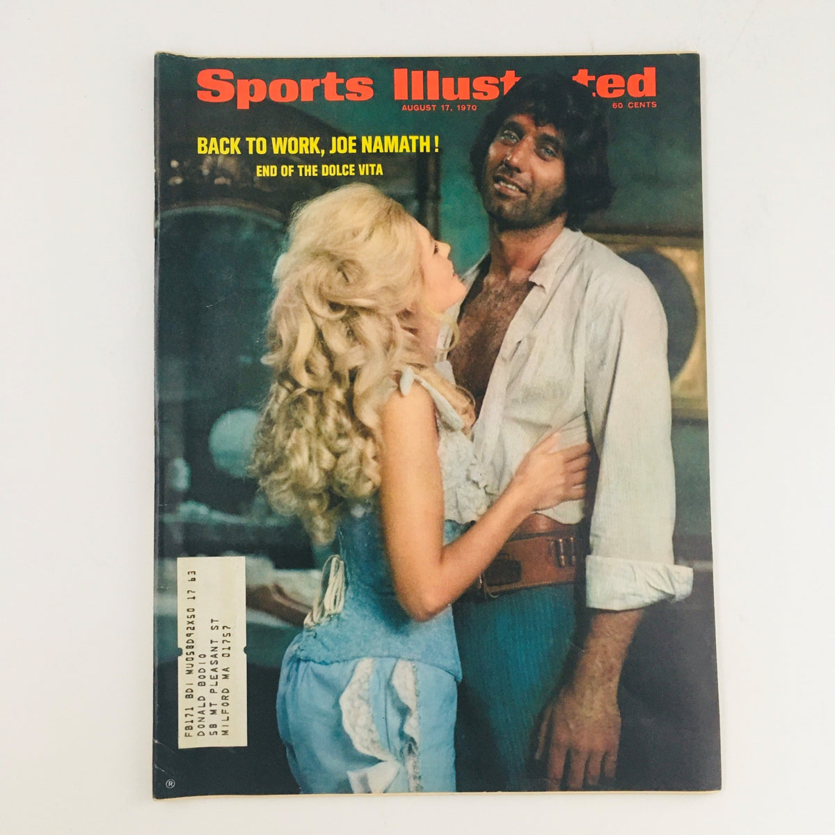 Sports Illustrated Magazine August 17 1970 featuring Joe Namath on the cover, showcasing a vibrant era in sports history, depicted with a striking image related to the 'End of The Dolce Vita' theme.