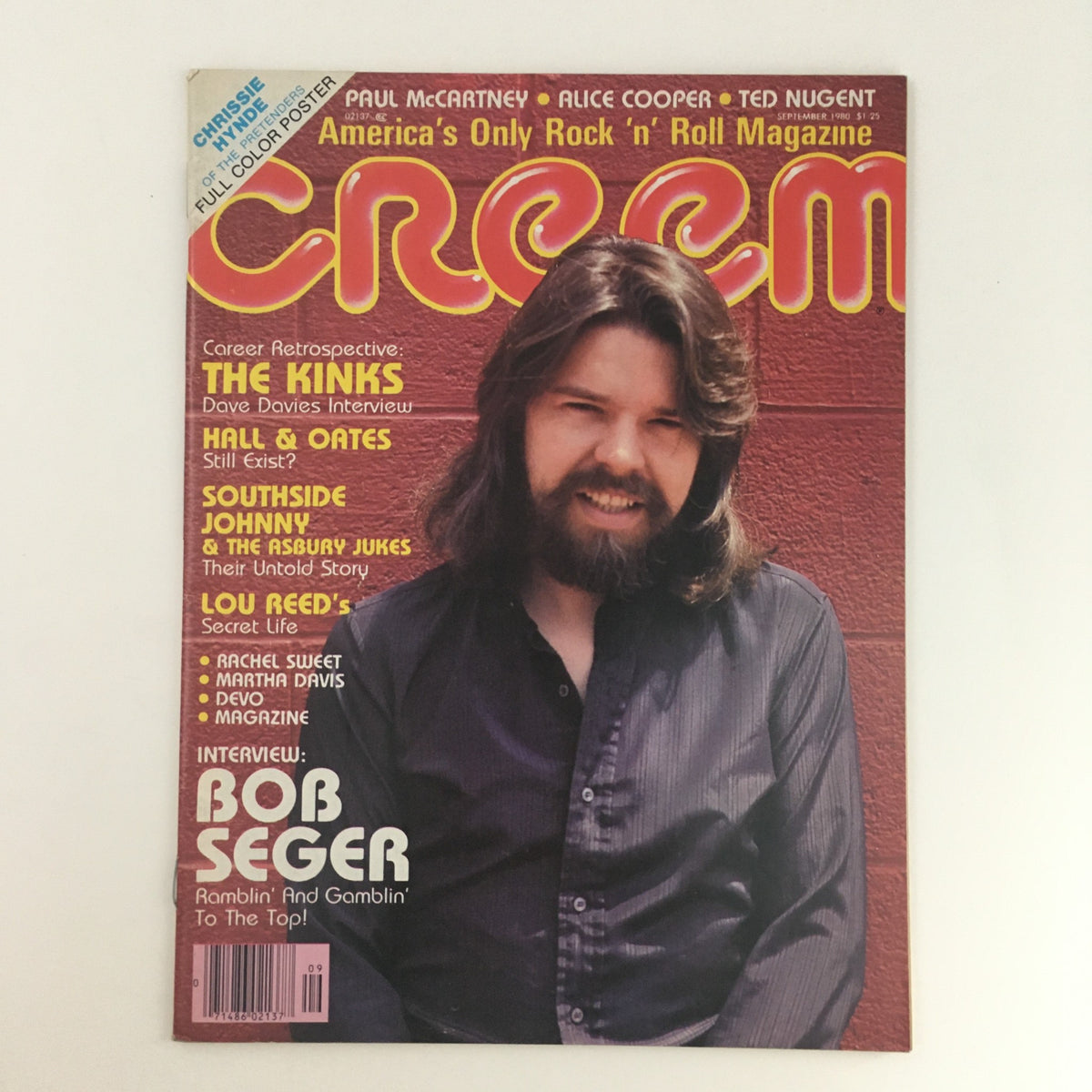 Creem Magazine September 1980 featuring Bob Seger and Hall & Oates, showcasing vintage rock music culture with vibrant cover art.