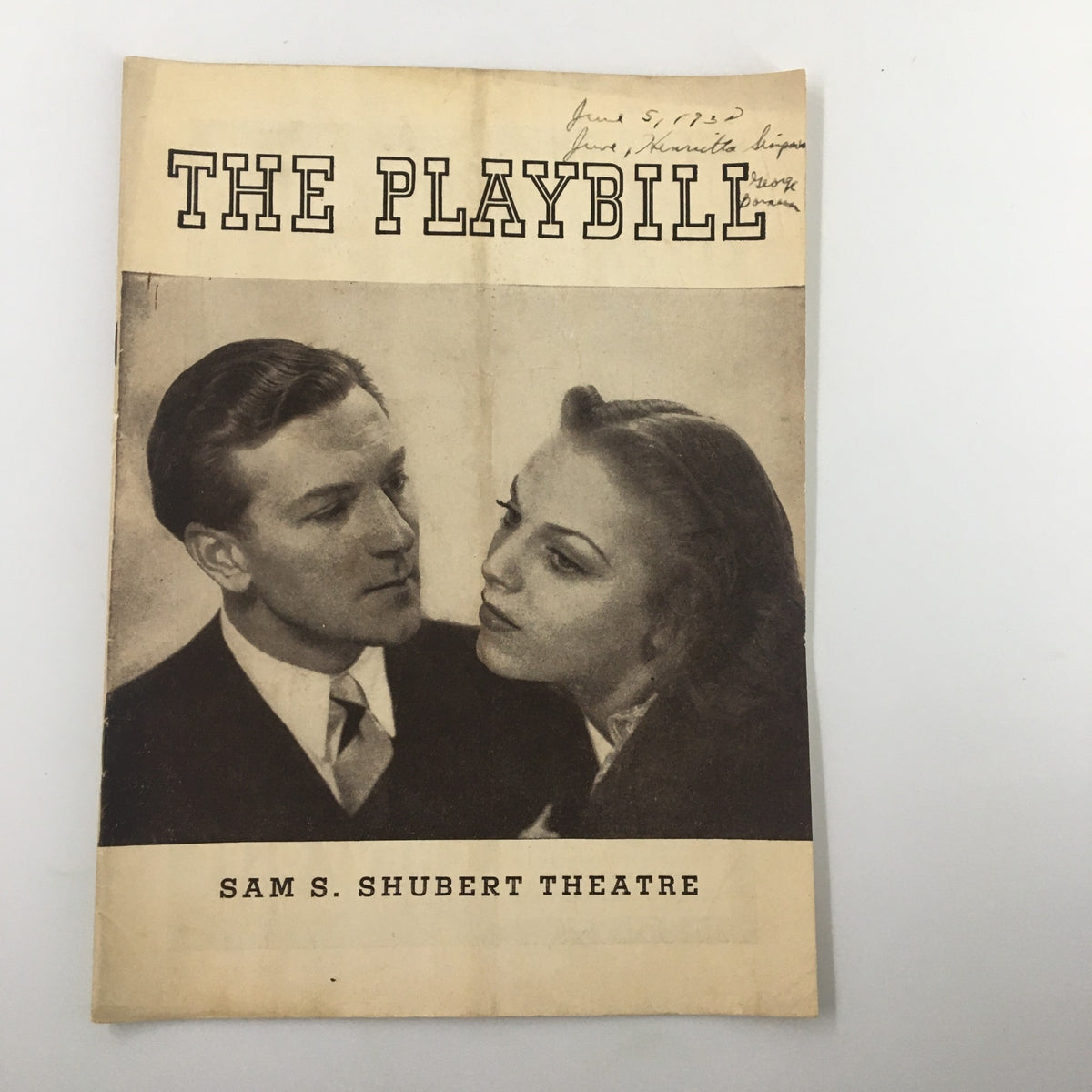 1938 Playbill from Sam S. Shubert Theatre featuring the musical I Married An Angel, with a close-up photograph of two actors on the cover.