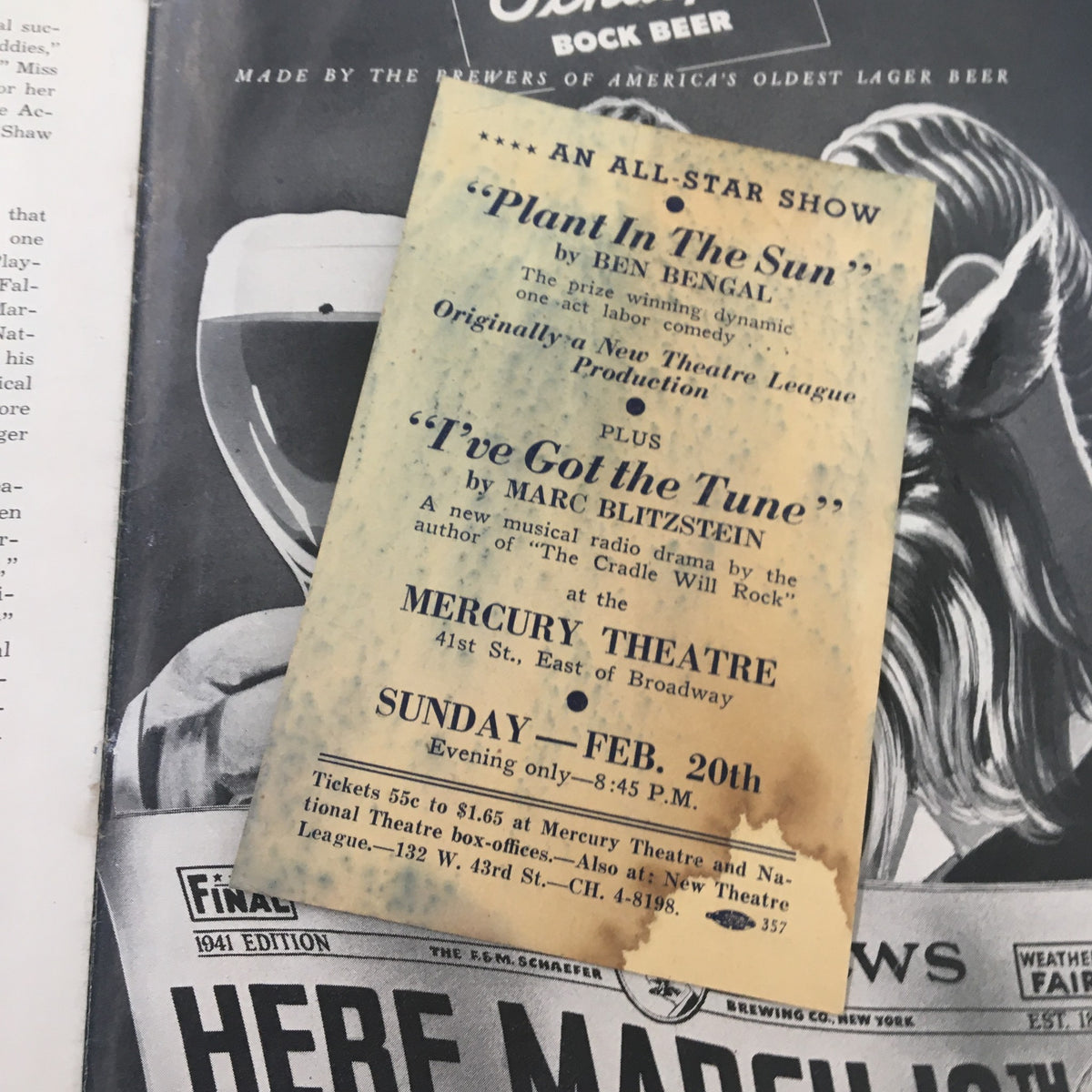 Vintage theatre program for an All-Star show featuring 'Plant In The Sun' and 'I've Got the Tune' at the Mercury Theatre.