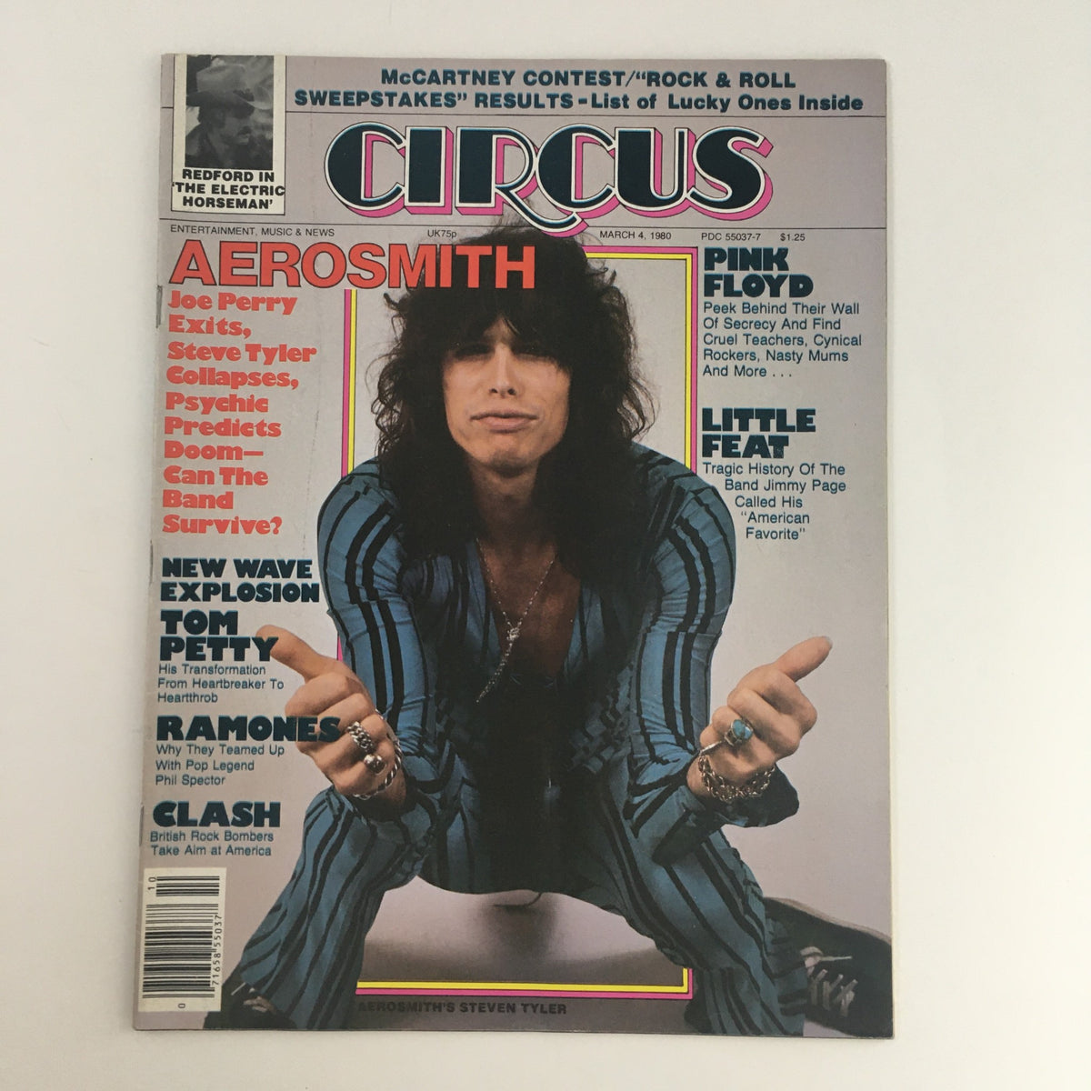 Circus Magazine March 4, 1980 featuring Aerosmith's Steven Tyler on the cover, showcasing a vintage rock magazine from the late 1970s music scene.