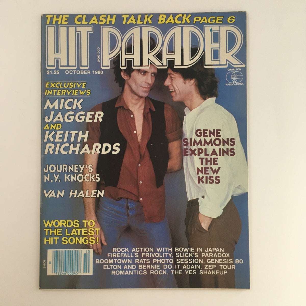 Hit Parader Magazine October 1980 featuring Mick Jagger and Keith Richards on the cover, highlighting exclusive interviews with rock legends.