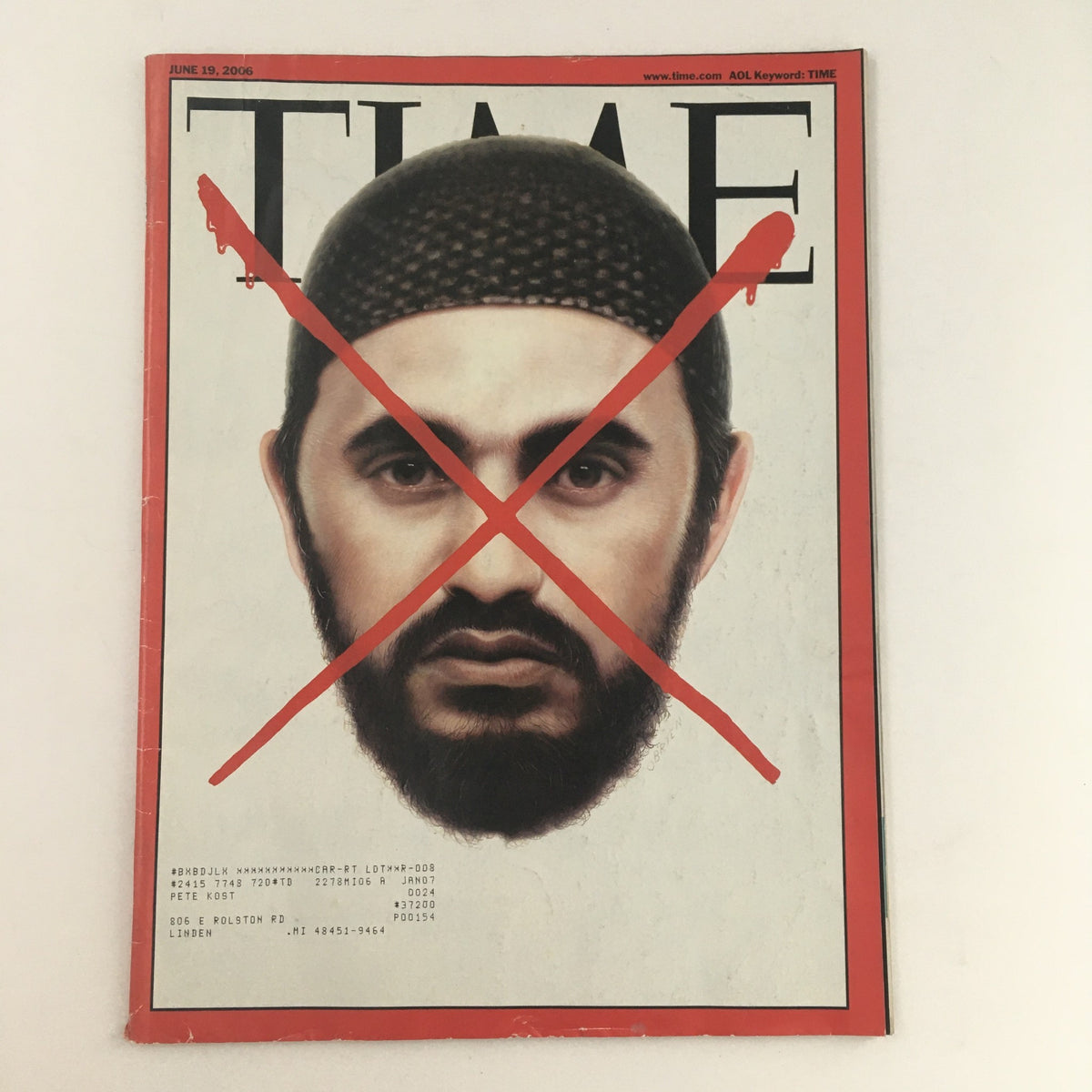Cover of Time Magazine, June 19, 2006, Vol. 167, No. 25, featuring a Red X over Abu Musab al-Zarqawi