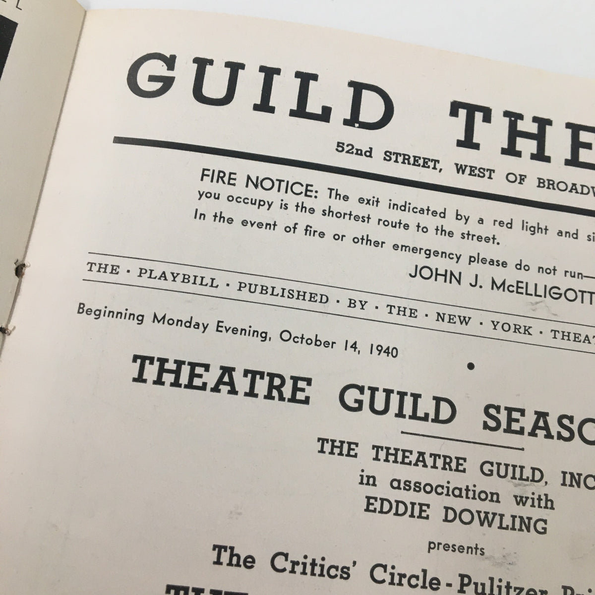 Another view of the interior page from the 1940 Playbill 'The Time of Your Life' by William Saroyan, including production details.