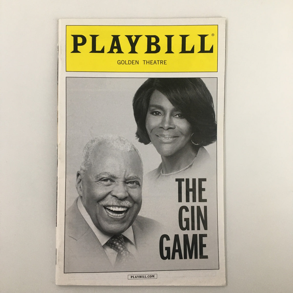 2015 Playbill for The Gin Game featuring James Earl Jones and Cicely Tyson, displayed with a striking yellow header from The Golden Theatre.