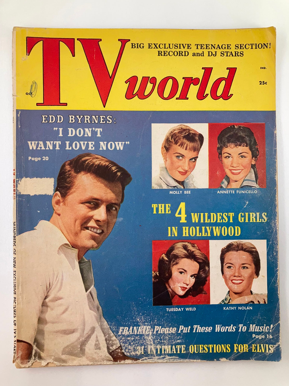 VTG TV World Magazine October 1959 featuring Edd Byrnes on the cover, showcasing classic TV stars and nostalgic pop culture.