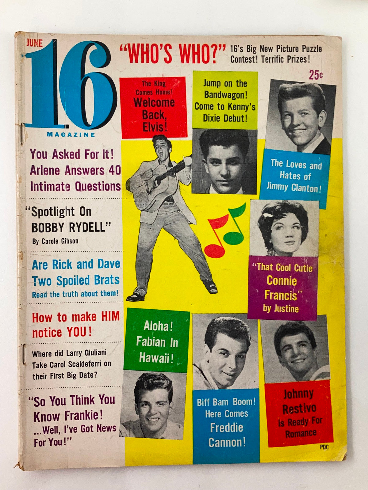 VTG 16 Magazine June 1960 Vol 2 #4 featuring Elvis Presley on the cover, showcasing vibrant colors and content related to iconic pop culture figures.