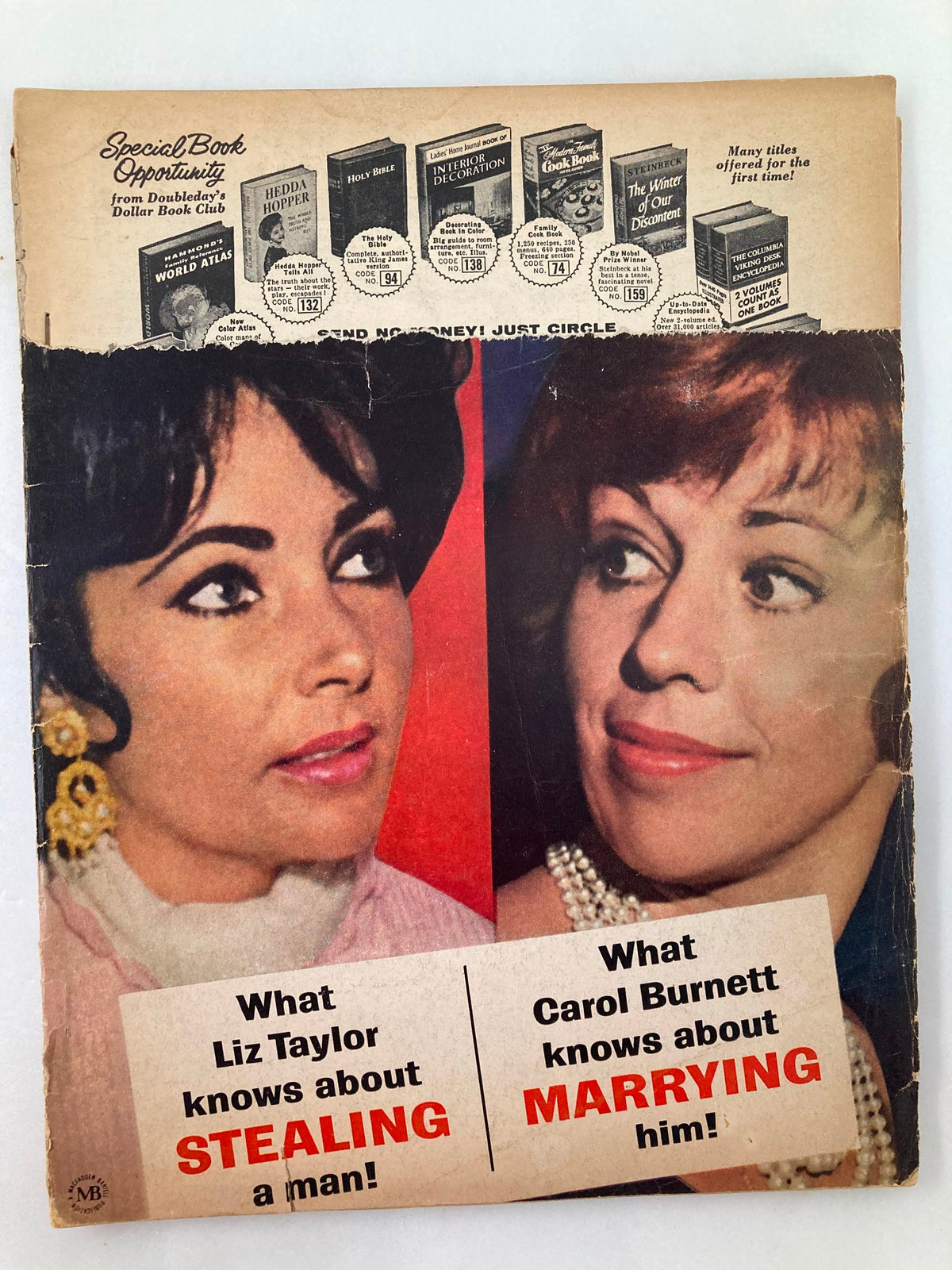 Cover of VTG TV Radio Mirror Magazine October 1963 featuring Liz Taylor and Carol Burnett with headlines about stealing and marrying.