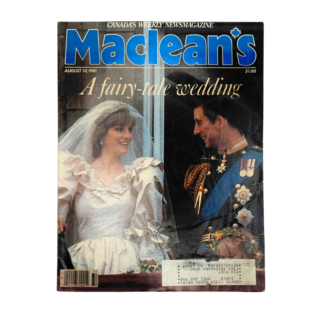 Cover of Maclean's Magazine from August 10, 1981, featuring Princess Diana and Prince Charles with the title 'A fairy-tale wedding'.