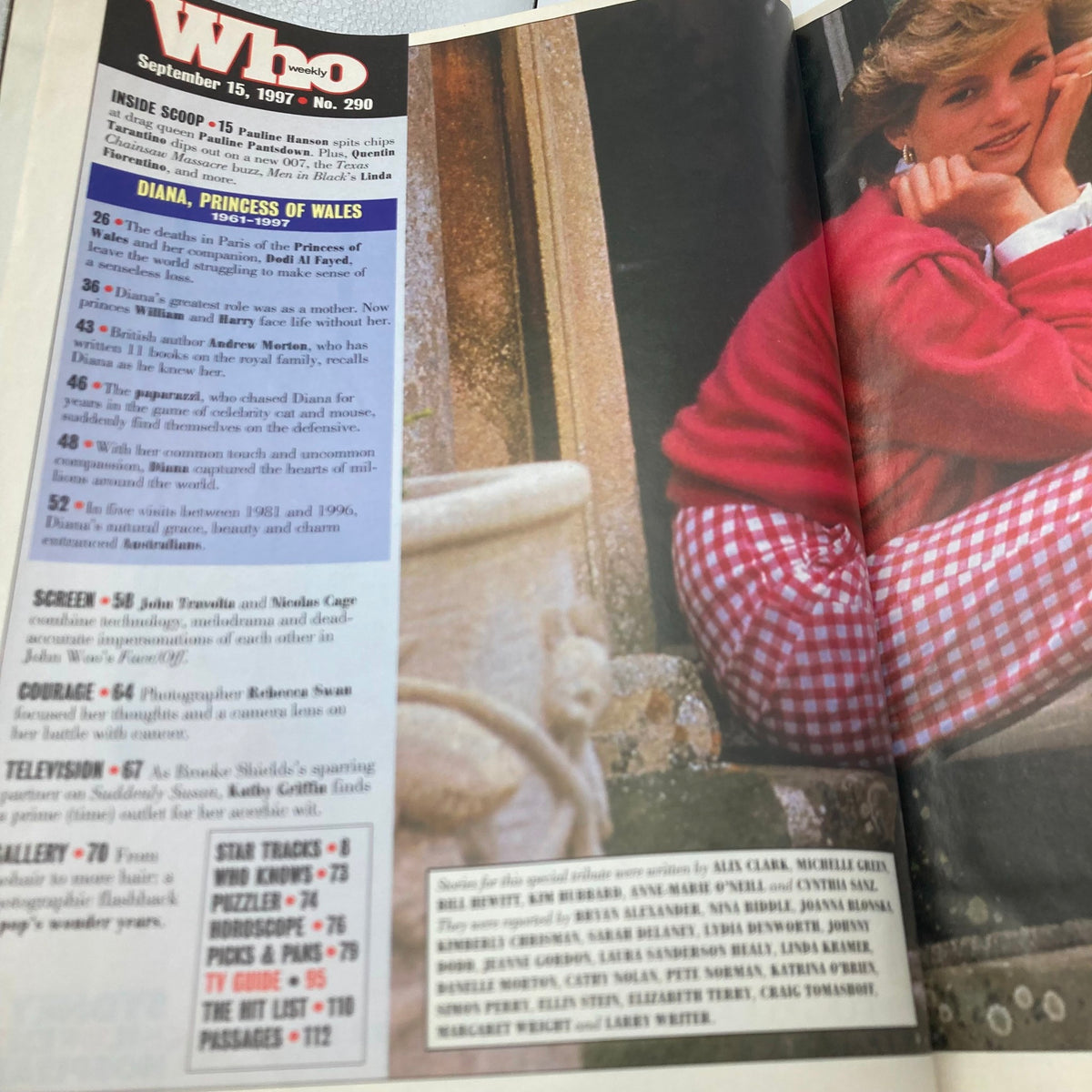 Interior page of Who Weekly Magazine September 15, 1997 No. 290 highlighting an article about Diana, Princess of Wales, with insights into her life and impact during the 1990s.