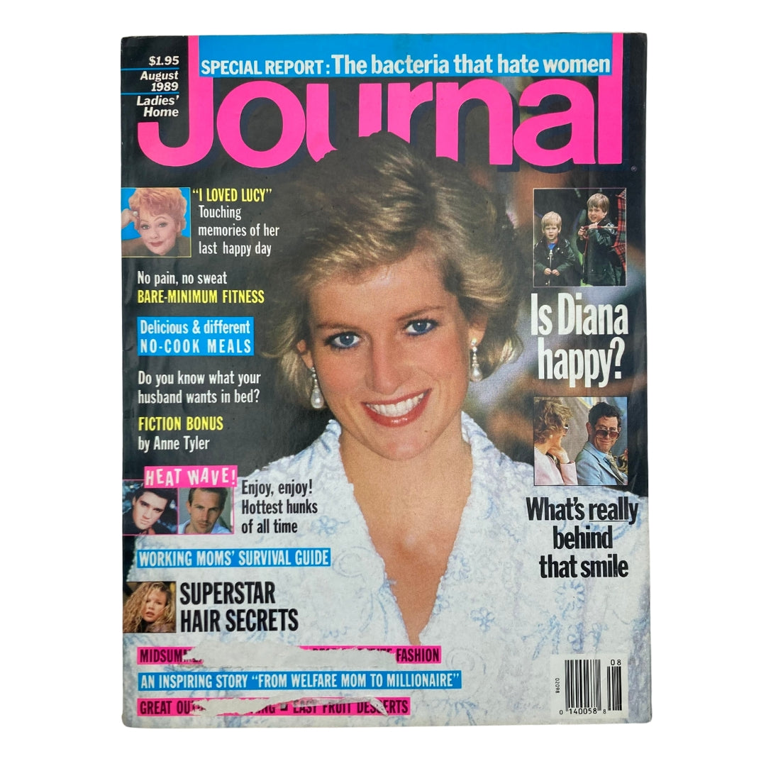 Ladies' Home Journal Magazine August 1989 featuring Princess Diana on the cover with articles about her life and cultural insights from the late 20th century.