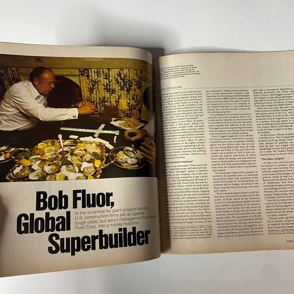 Feature article spread in Fortune Magazine February 26, 1979 about Bob Fluor, detailing his role as a global superbuilder in the construction industry.