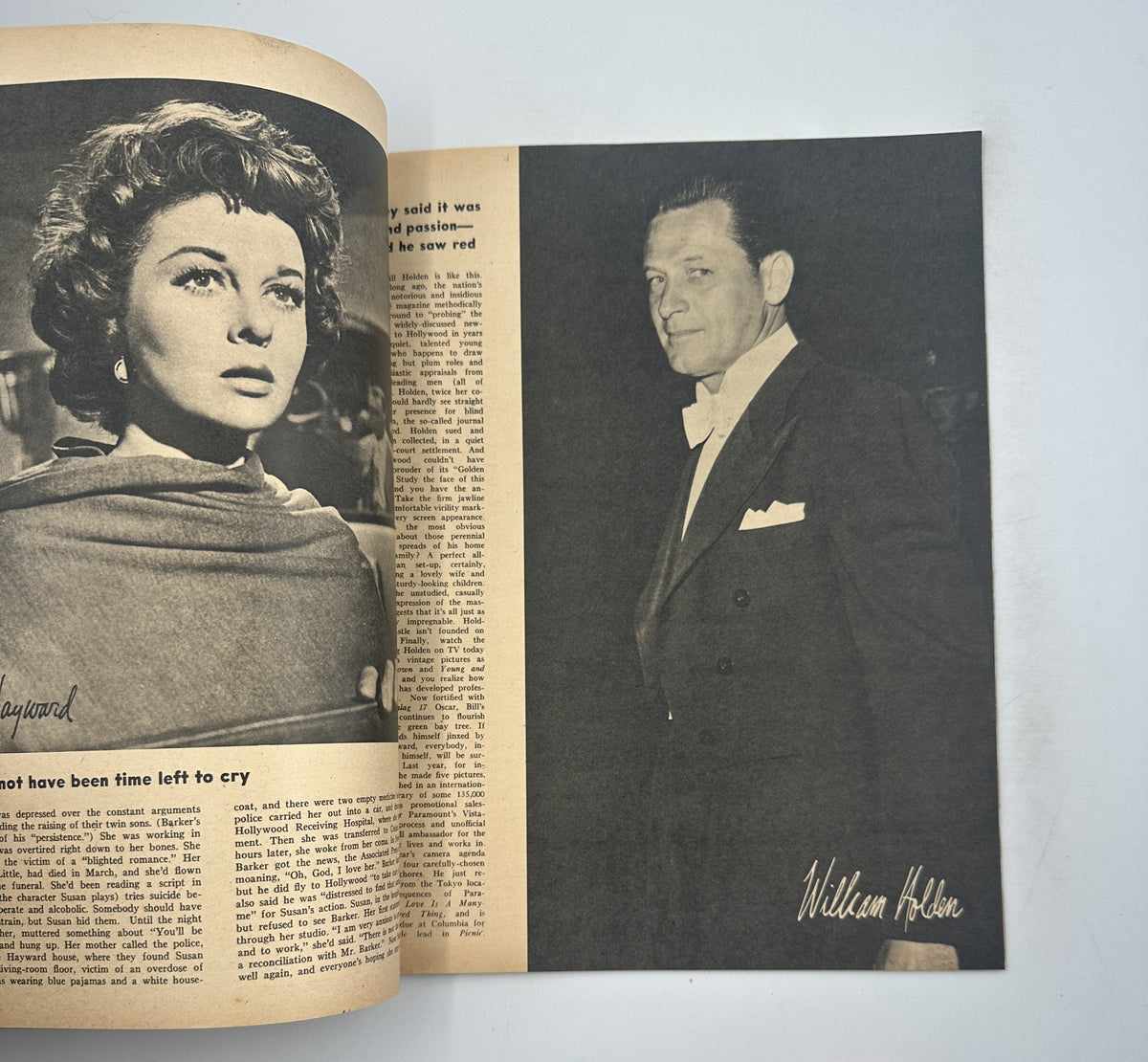 A black and white portrait from Screen Album Magazine August 1955 illustrating a glamorous woman and a distinguished man in formal attire, representing the elegance of the 1950s Hollywood.