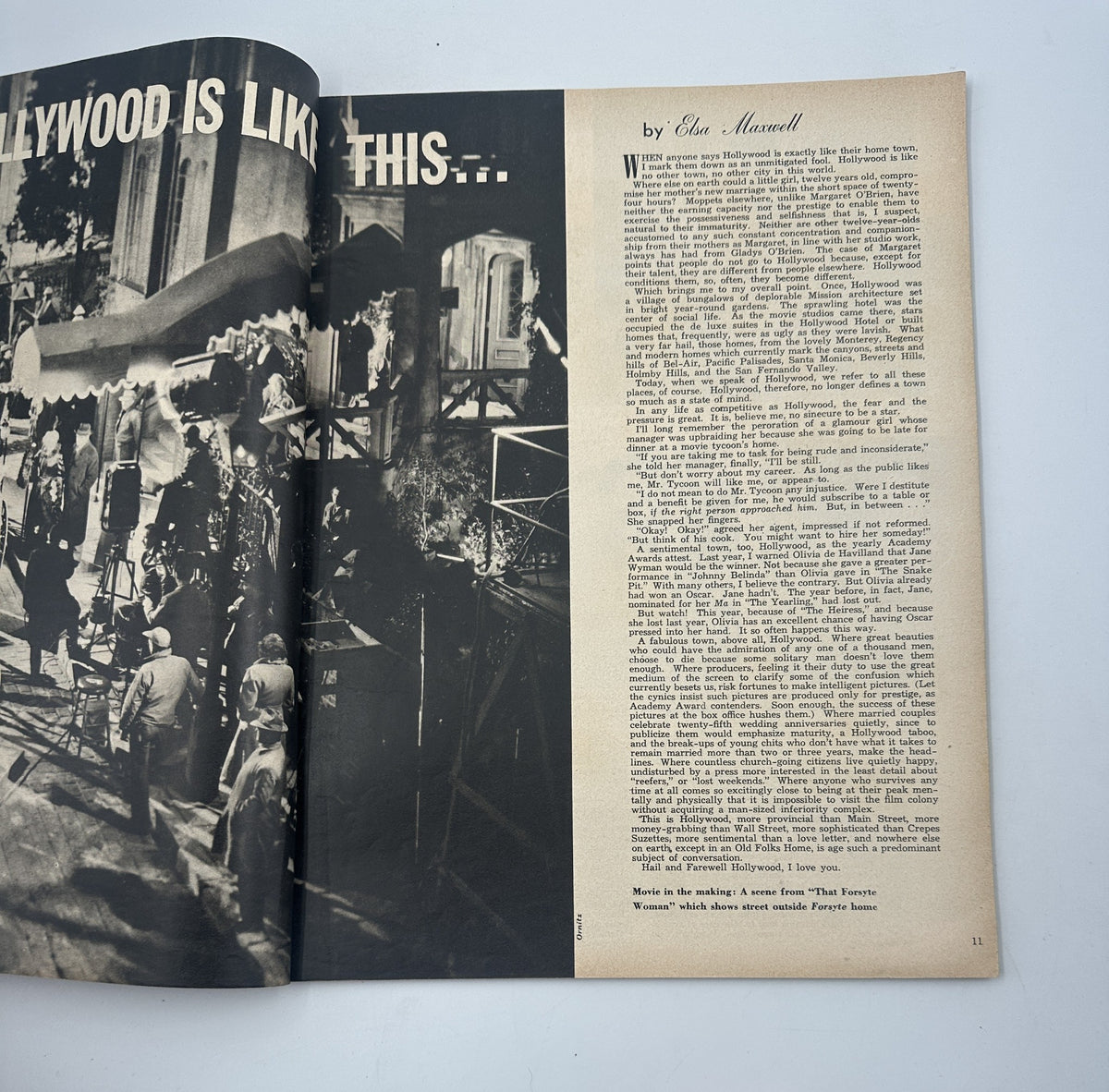 Photoplay Magazine Annual 1950 page titled 'Hollywood is Like This...' with insights from Elsa Maxwell discussing Hollywood.
