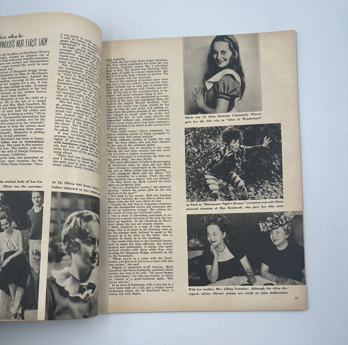 Photoplay Magazine Annual 1950 featuring an article on Olivia de Havilland, discussing her rise to fame and including images of the actress.