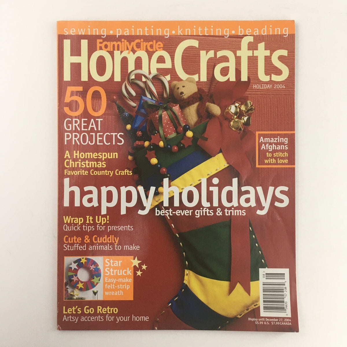 Family Circle Homecrafts Holiday 2004 magazine cover featuring a vibrant holiday crafts theme with projects, decorations, and gift ideas.