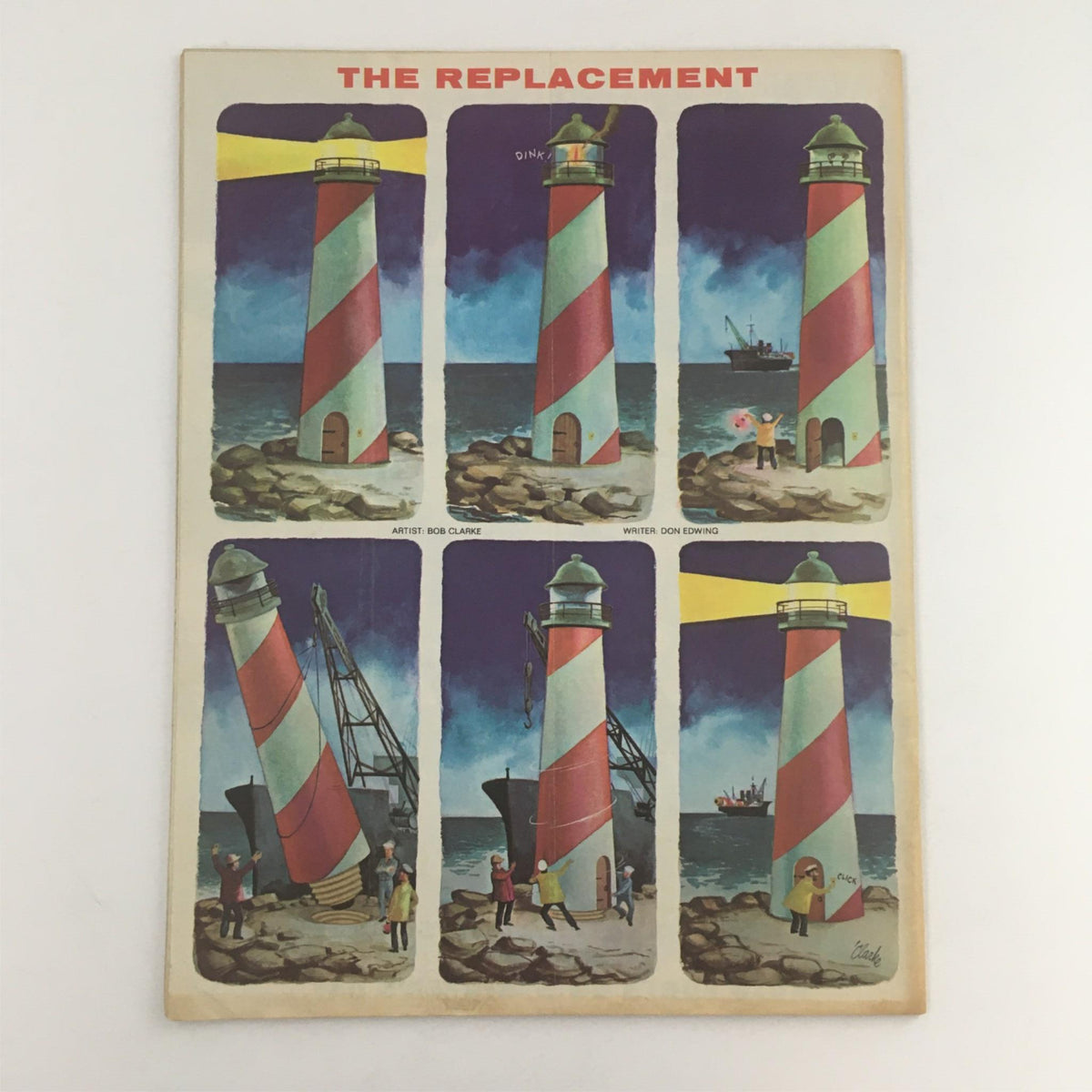 The Replacement comic page from Mad Magazine featuring beautifully illustrated lighthouses and characters, emphasizing its artistic contribution in the January 1966 No. 100 Special 100th Issue.
