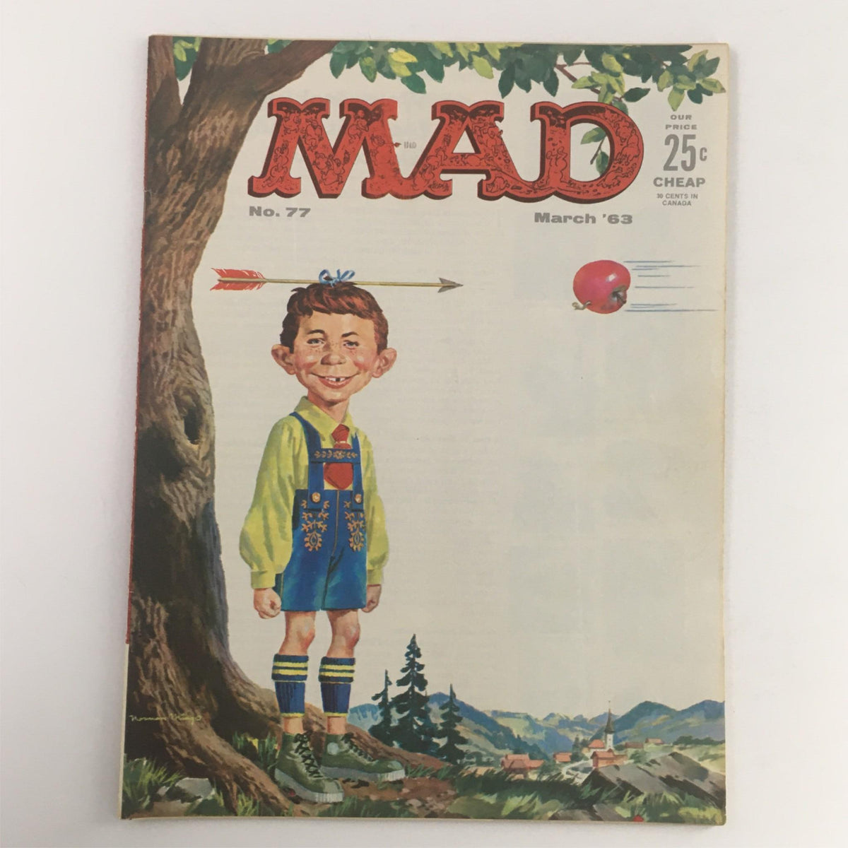 Front cover of Mad Magazine March 1963 No. 77 featuring iconic art by Norman Mingo, showcasing a boy with a playful expression and whimsical illustrations.