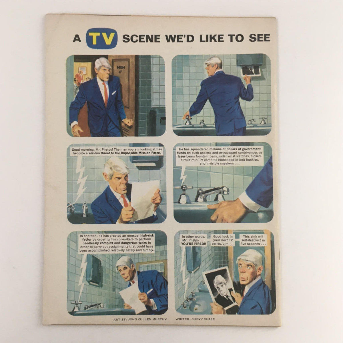 Mad Magazine January 1970 No. 134 Tire Swing No Label Fine FN 6.0 back cover featuring a comic strip titled 'A TV Scene We’d Like to See' with humorous illustrations and text.