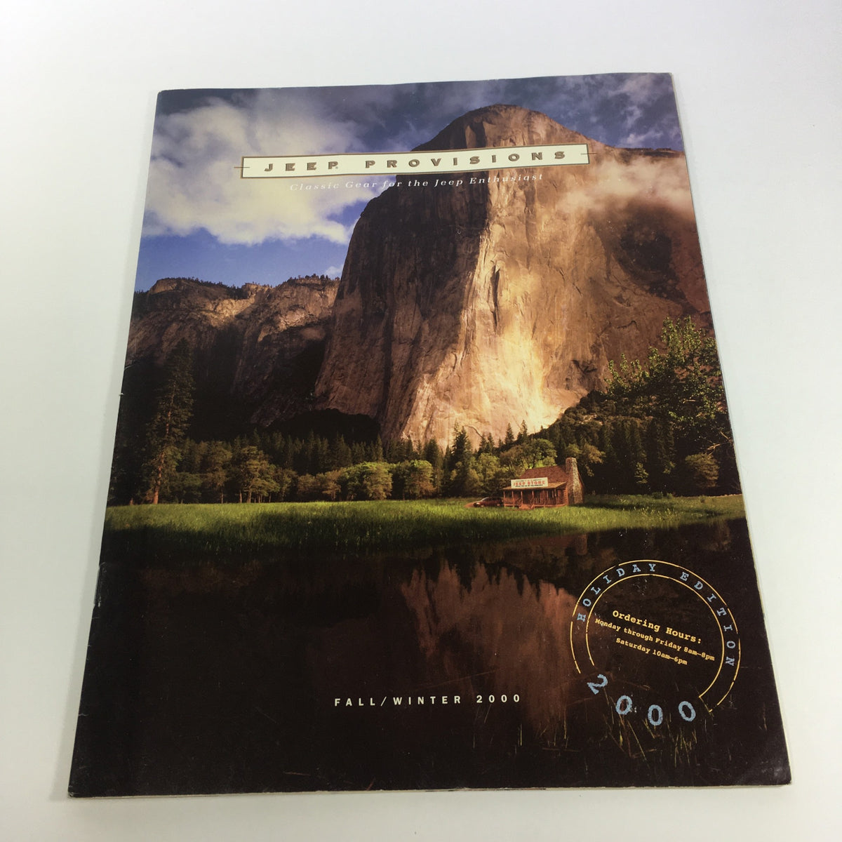 Cover of the 2000 Jeep Provisions Classic Gear for Jeep Enthusiast brochure catalog showcasing a mountainous background and serene lake, reflecting the adventurous spirit of the Jeep community.