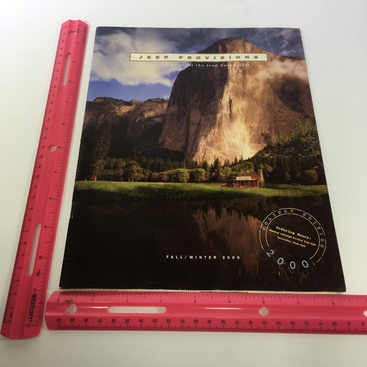Front cover of the 2000 Jeep Provisions Classic Gear for Jeep Enthusiast brochure Catalog featuring a scenic landscape and Jeep branding, highlighting the catalog's release during Fall/Winter 2000.