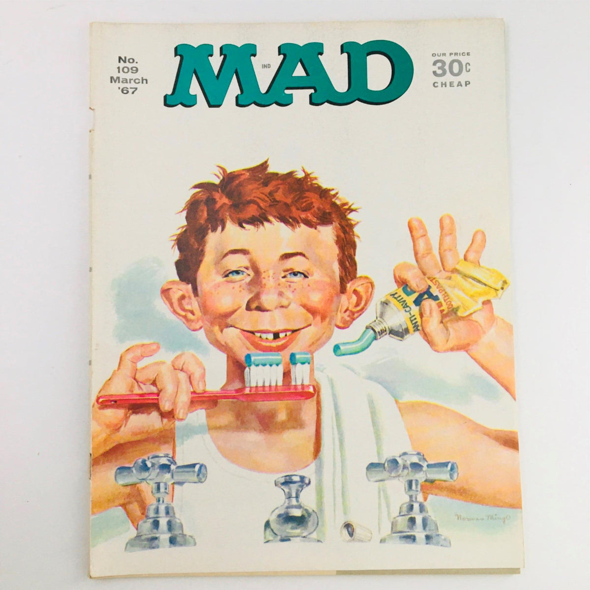 Cover of Mad Magazine March 1967 No. 109 featuring Alfred with a toothbrush, highlighting satirical humor and nostalgia in comic art.