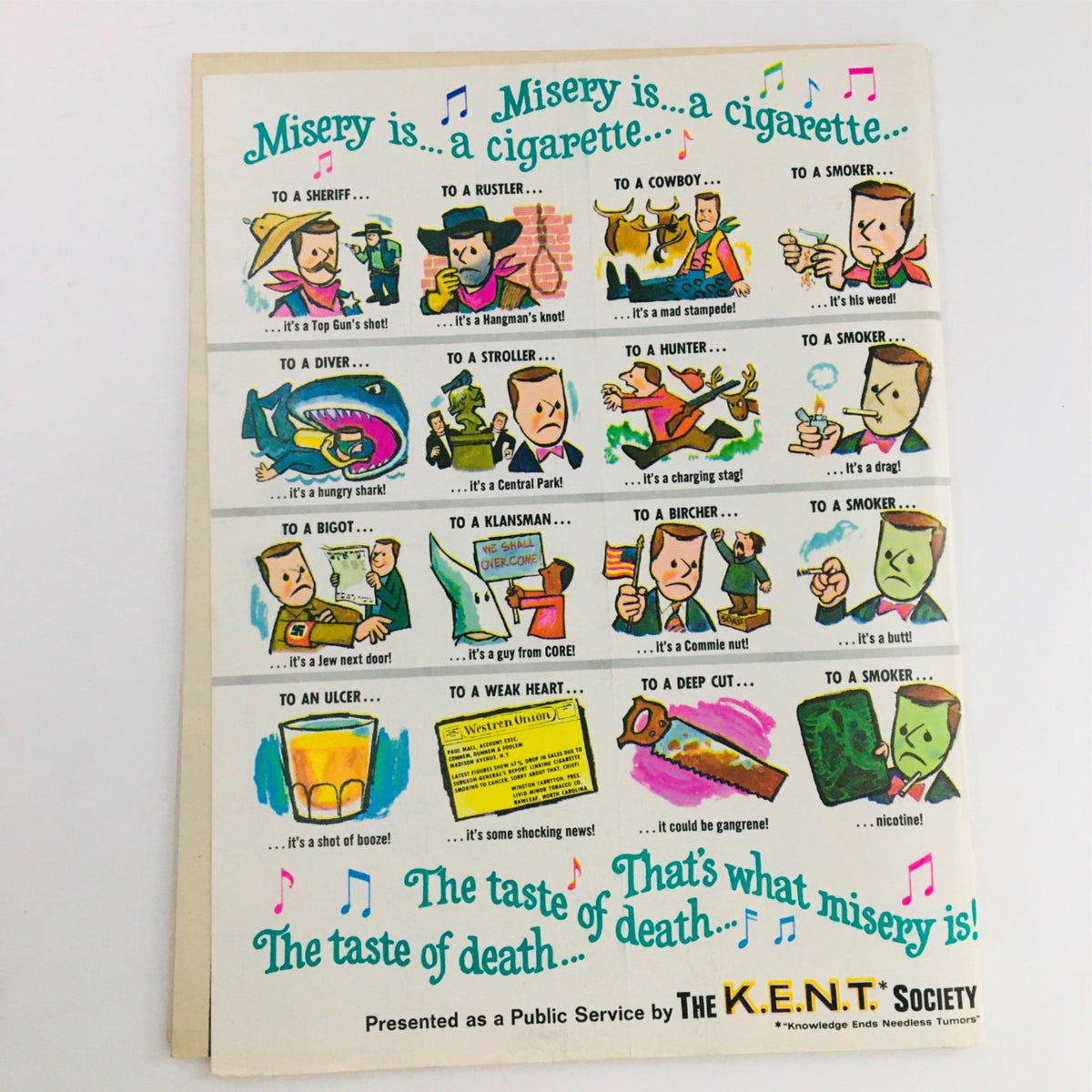 Back cover of Mad Magazine March 1967 No. 109 with a humorous illustration about the dangers of cigarettes, showcasing the magazine's unique commentary style.