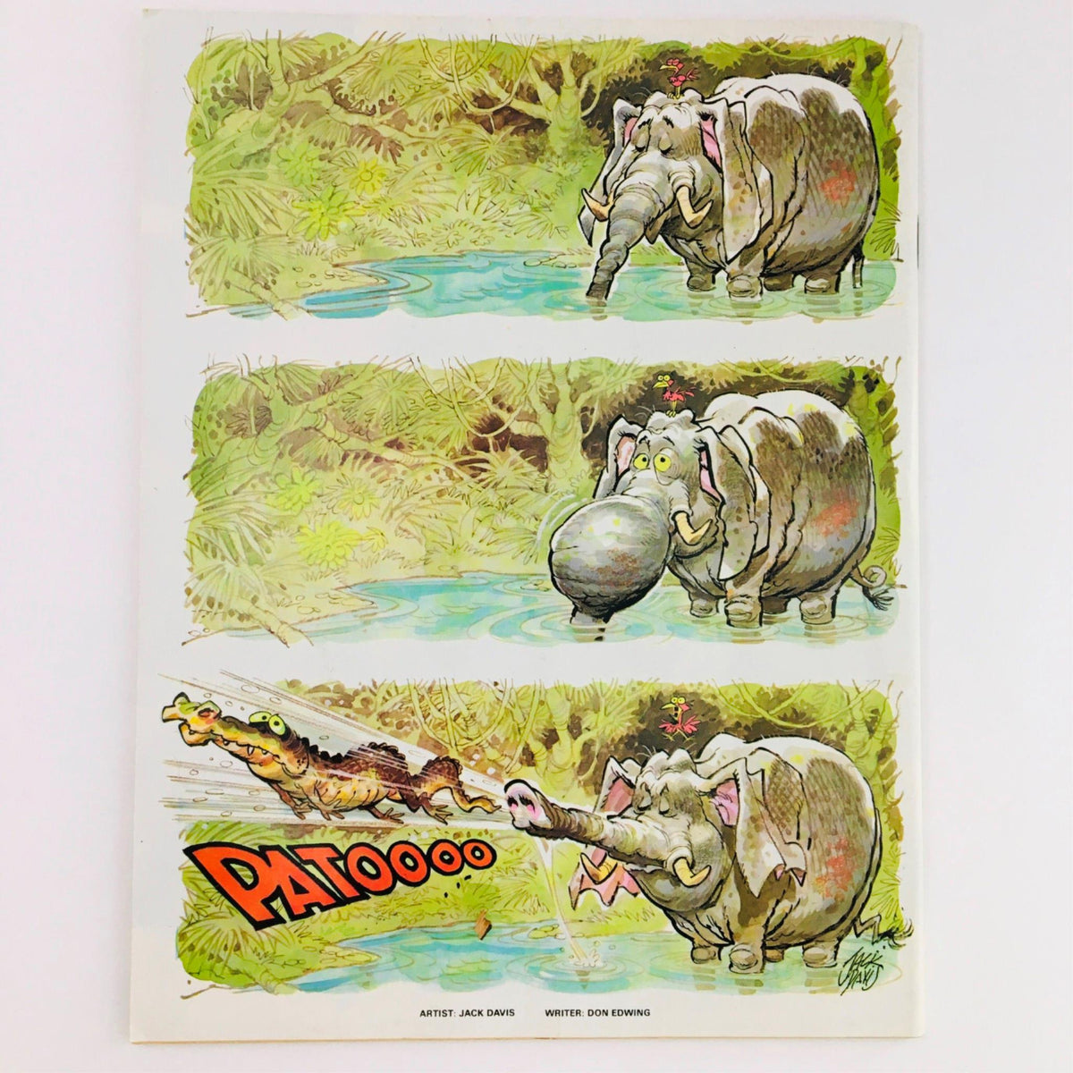 Comic strip from Mad Magazine July 1984 No. 248 by artist Jack Davis, featuring a humorous scene with an elephant and a crocodile. The strip highlights Mad's classic comedic style.