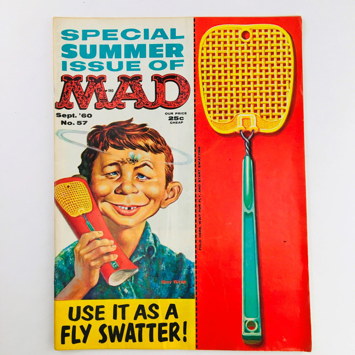 Cover of Mad Magazine September 1960 No. 57 Special Summer Issue featuring a smiling boy with a flyswatter and humor-themed graphics.