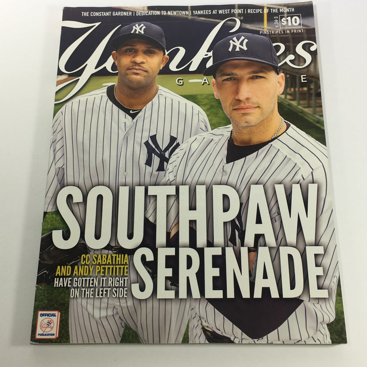 Yankees Magazine: May 2013, Volume #34-3 featuring CC Sabathia and Andy Pettitte on the cover, highlighting their contributions to the New York Yankees.