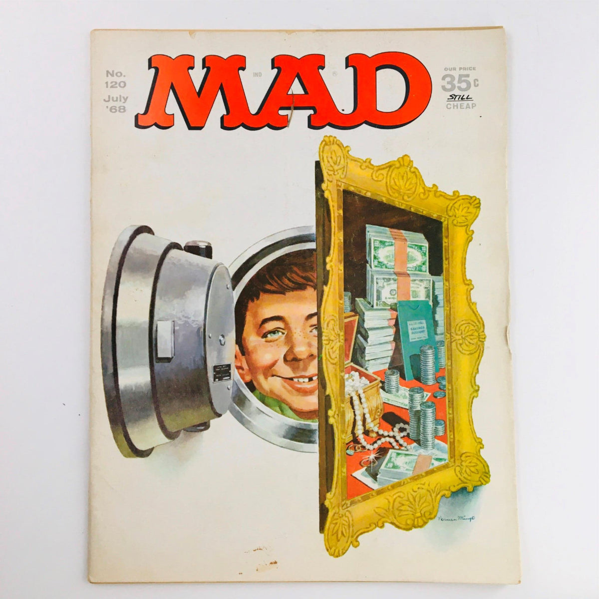 Cover of Mad Magazine July 1968 No. 120 featuring a humorous illustration of a boy peeking through a bank vault door, showcasing vintage comic art from the late 1960s.