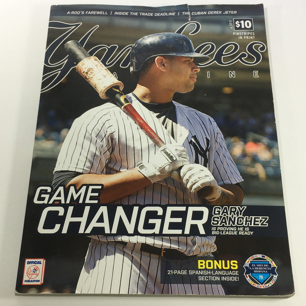 Cover of Yankees Magazine: September 2016 Volume #37-7 - Gary Sanchez Game Changer, featuring Gary Sanchez in a Yankees uniform, emphasizing his role as a game changer in Major League Baseball.