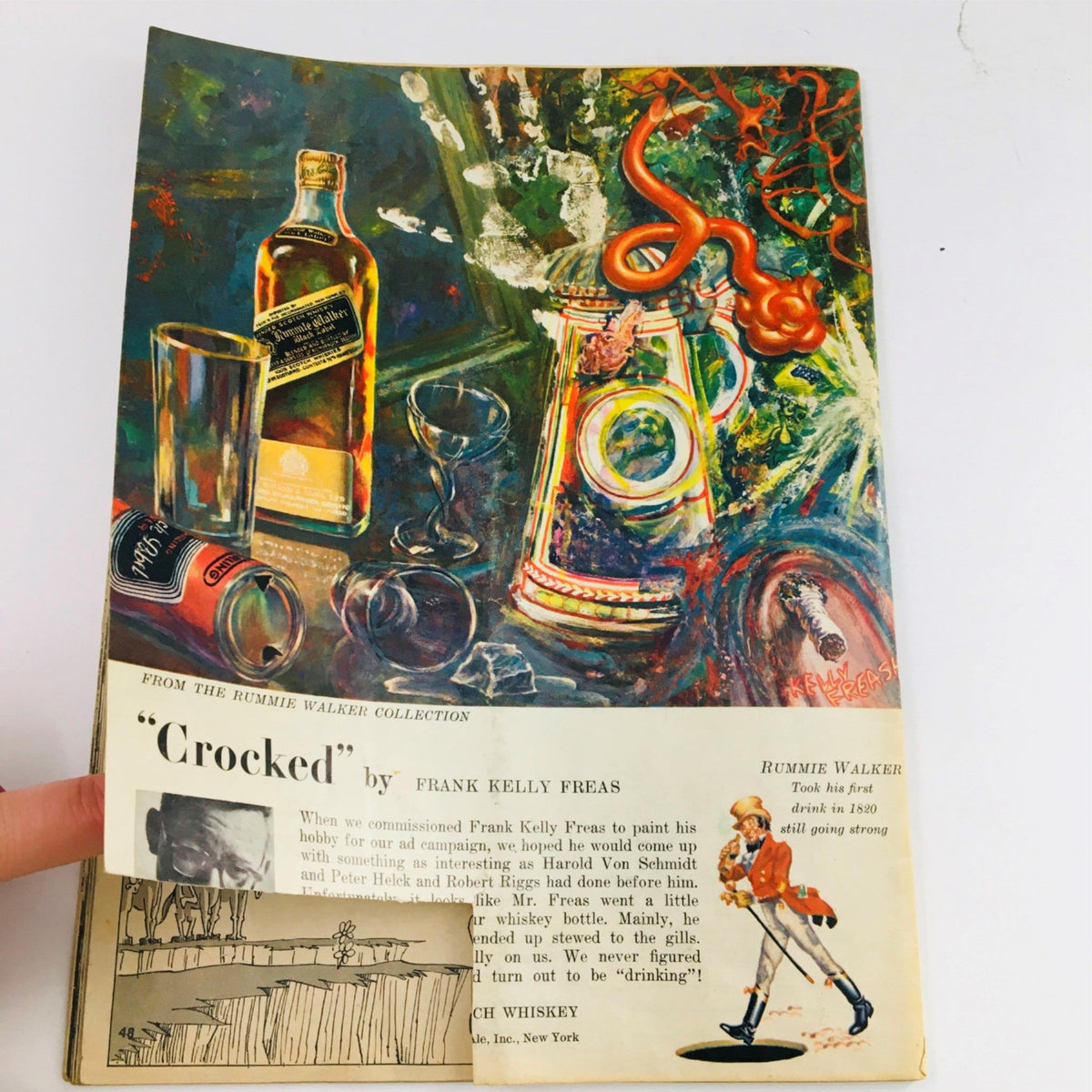 Back cover of Mad Magazine July 1960 No. 56 showcasing a vibrant illustration of a vintage whiskey bottle among colorful objects.