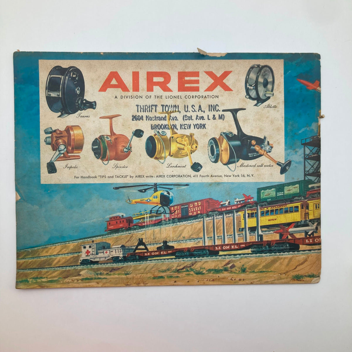 Cover of the 1959 Lionel Model Railroad Train 'O27' Super 'O' and Ho Catalog featuring bright illustrations and vintage design elements, showcasing a colorful model train scene and various Lionel products.