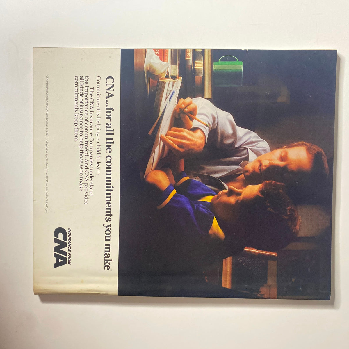 Back cover of the September 29, 1986 issue of Fortune Magazine featuring a CNA insurance advertisement, emphasizing commitments made to children and family.